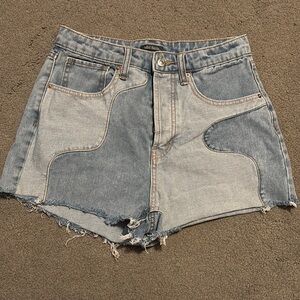 Wild Fable Blue and Gray Jean Shorts Distressed Patchwork